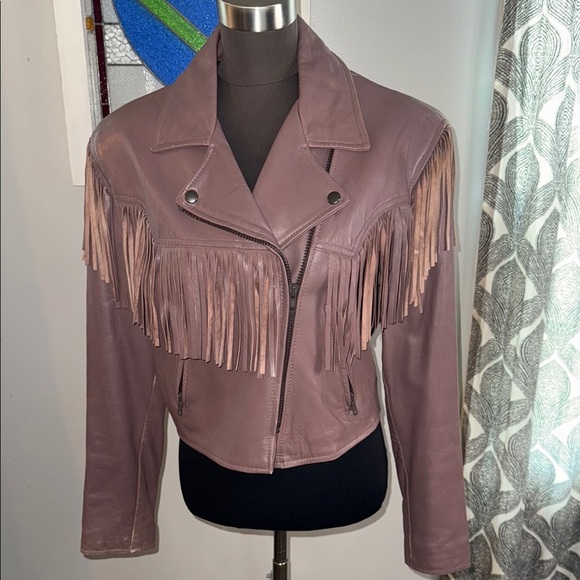 Fidelity Outerwear Buttery Soft Fringed Leather Jacket Western Dusty Purple SZ14 - Picture 2 of 10